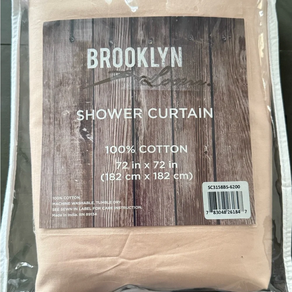 Brooklyn Loom Solid Cotton Blush Shower Curtain